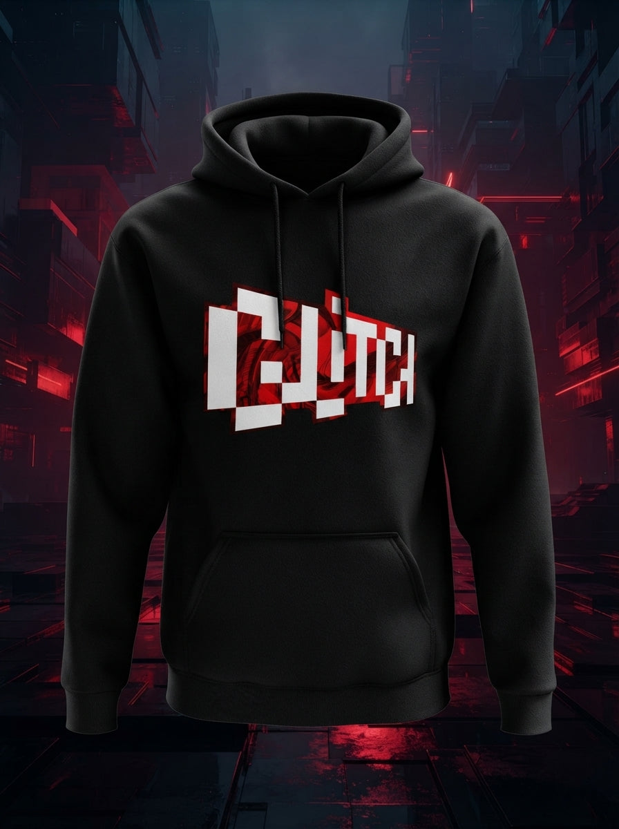 Glitch 3D Printed Black All Weather Hoodie
