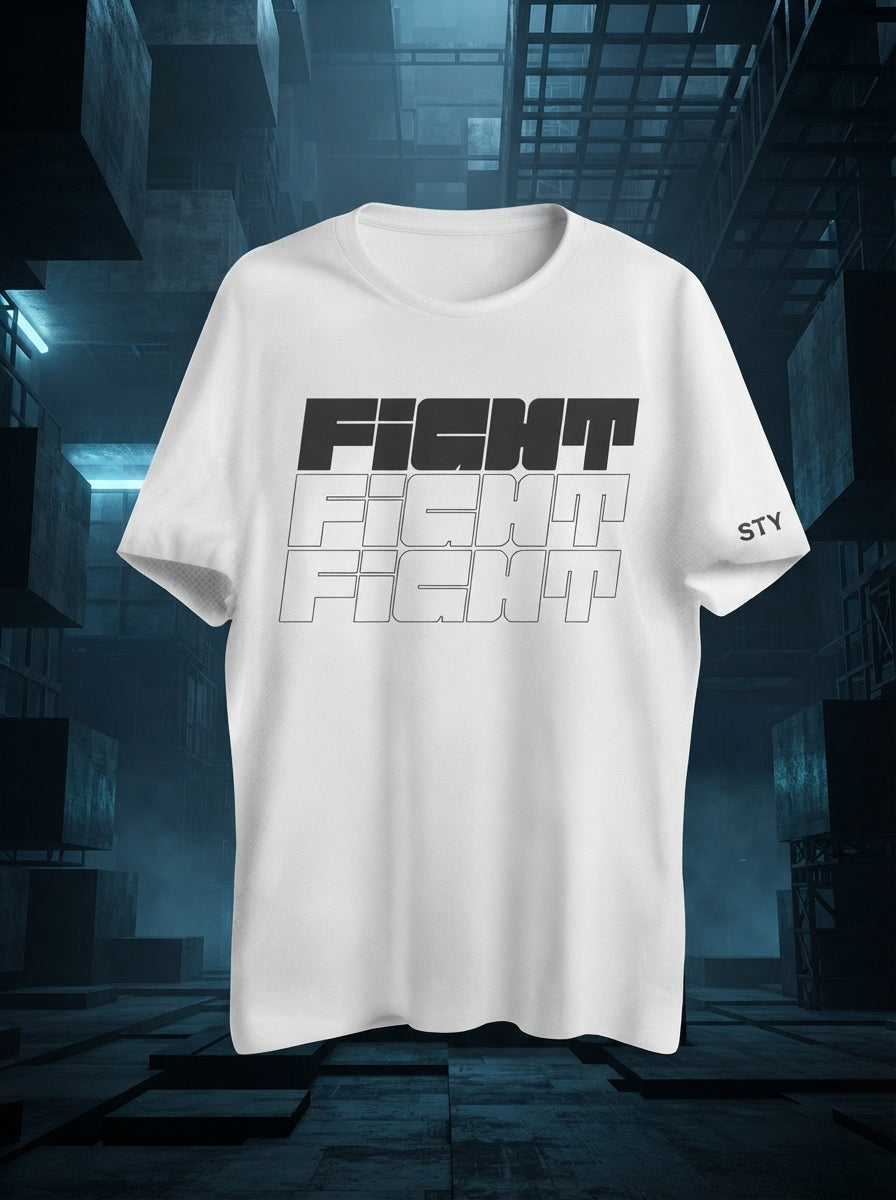 Fight Printed White Dry Fit Tee