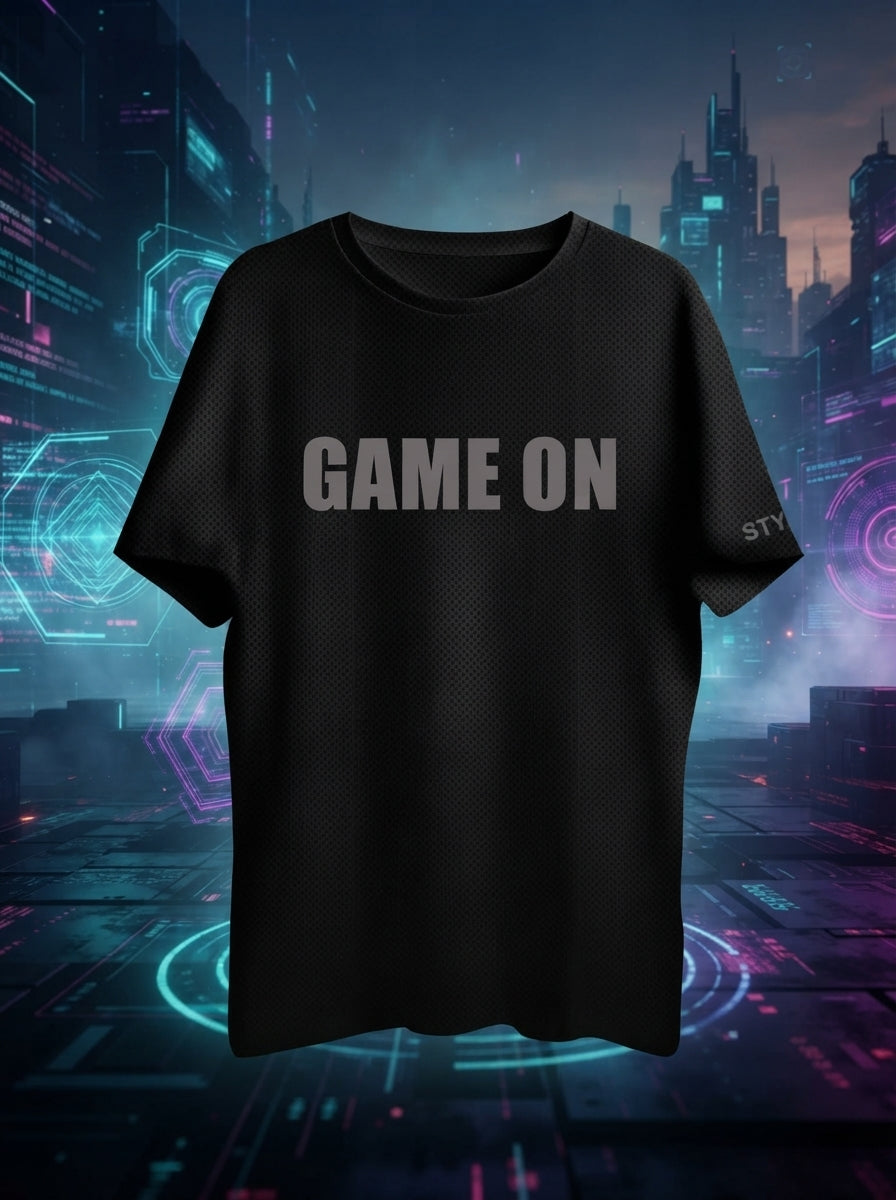 Game On Printed Black Dry Fit Tee