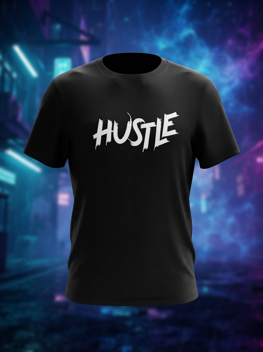 Hustle Printed Black Dry Fit Tee
