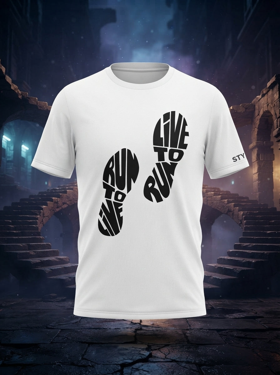 Run To Live Printed White Dry Fit Tee
