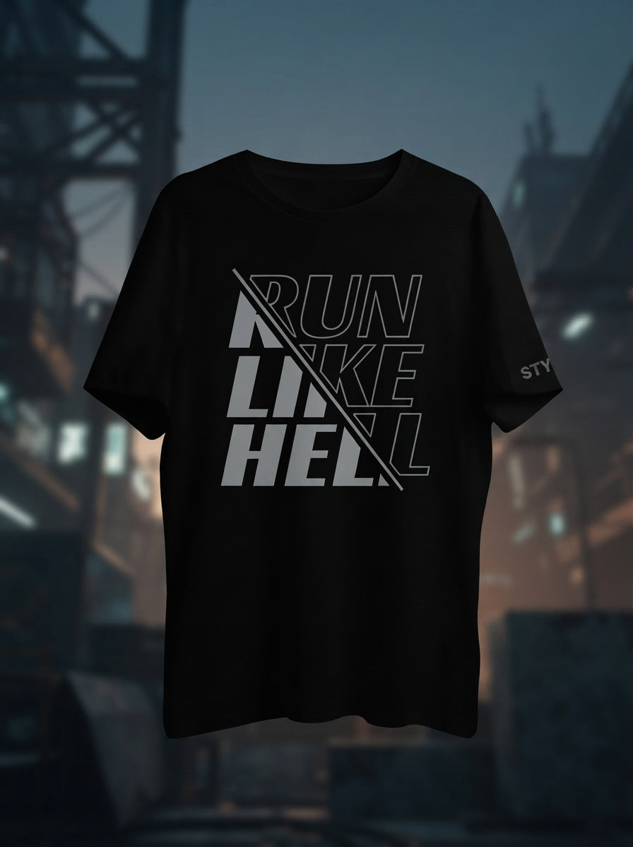 Run Like Hell Grey Reflective Printed Black  Dry Fit Tee
