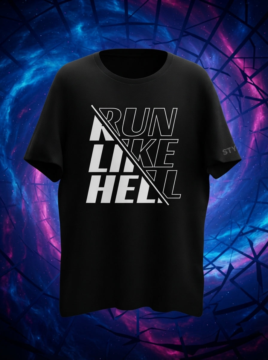 Run Like Hell White Printed Black  Dry Fit Tee