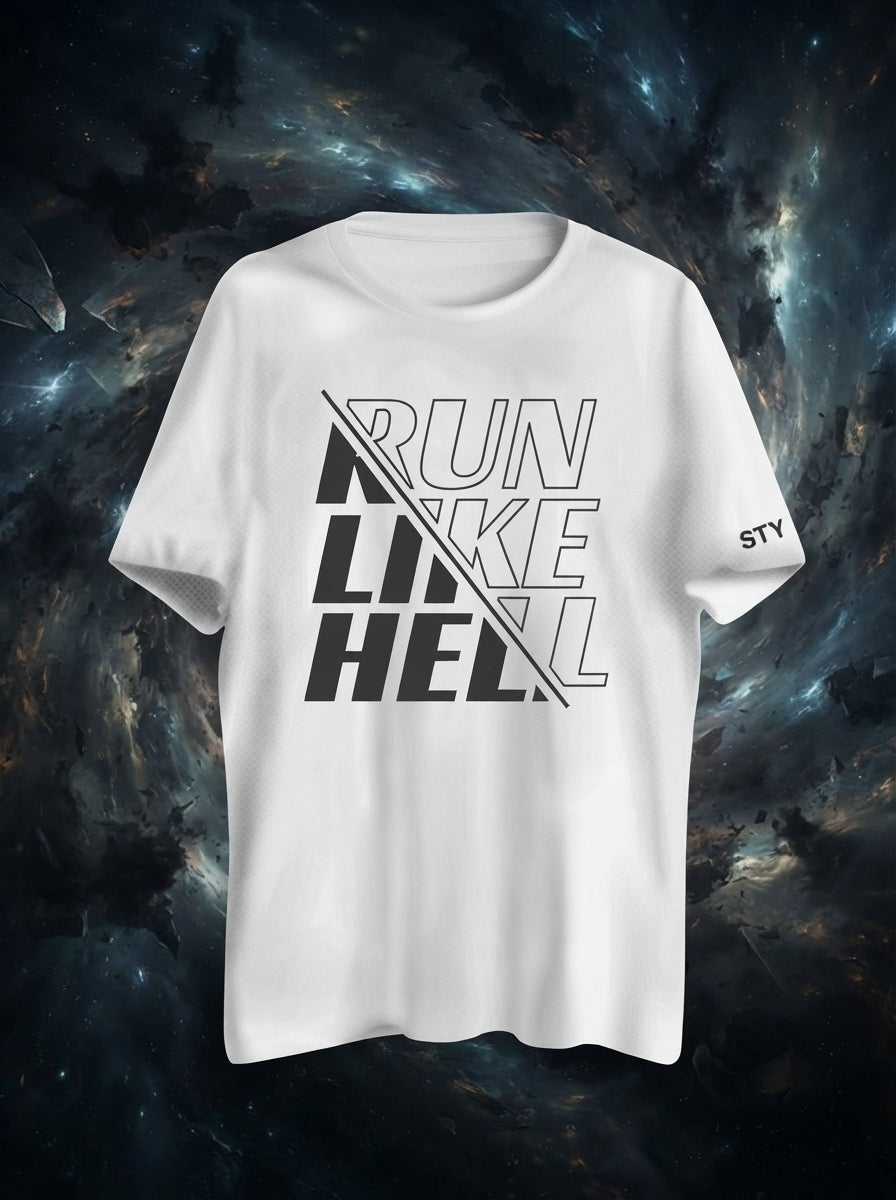 Run Like Hell Printed White Dry Fit Tee