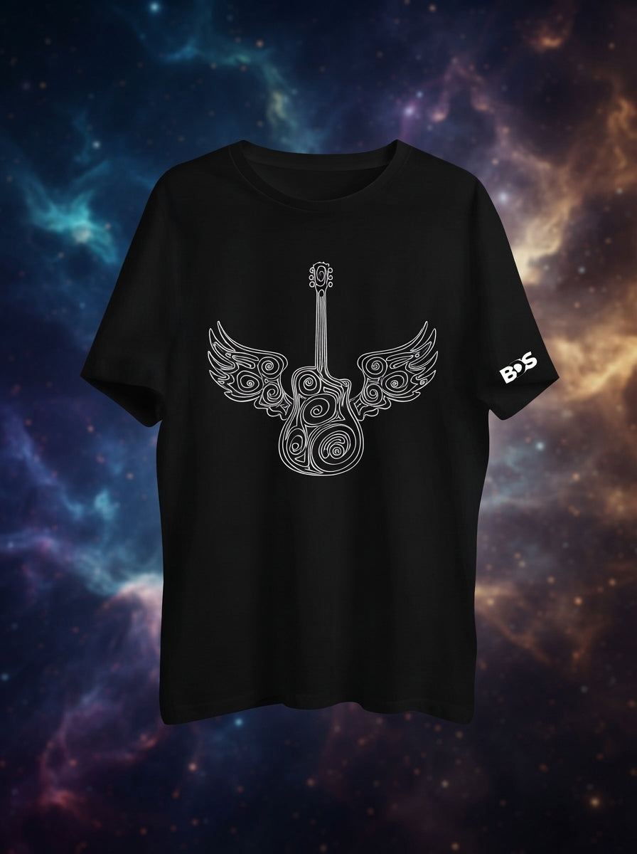 Guitar Wings Graphic Printed Black Tshirt