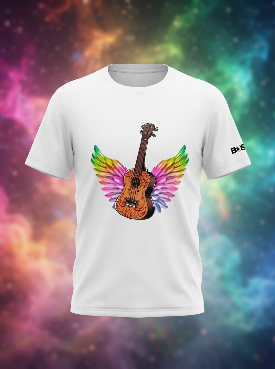 Guitar Wings Graphic Printed White Tshirt