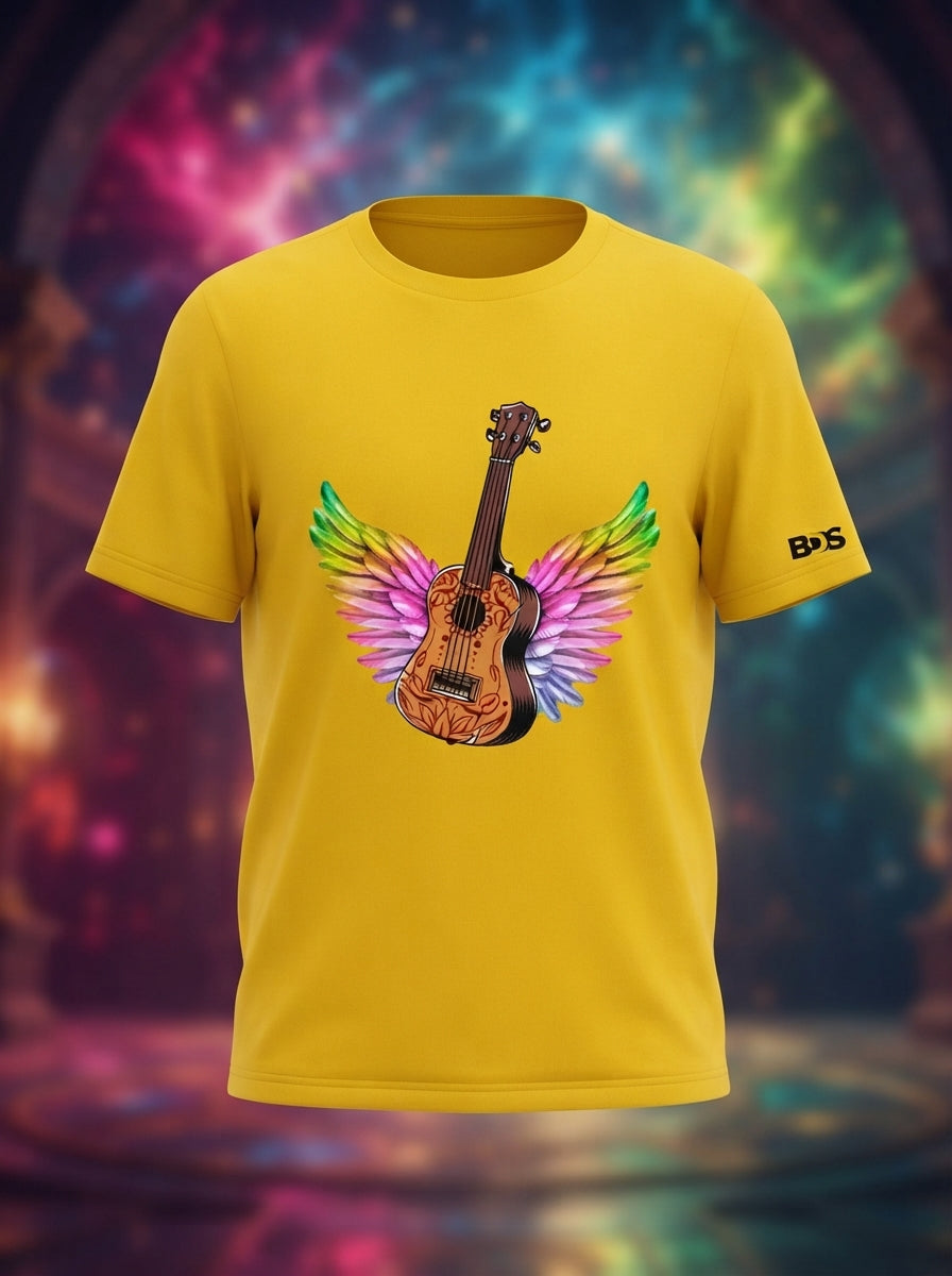 Guitar Wings Graphic Printed Yellow Tshirt