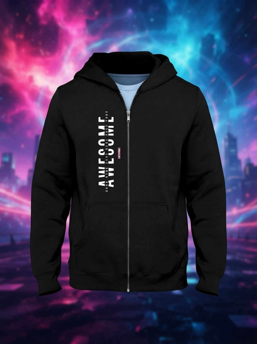 Awesome Dude - Full Zip Premium Hoodies Black No Threads