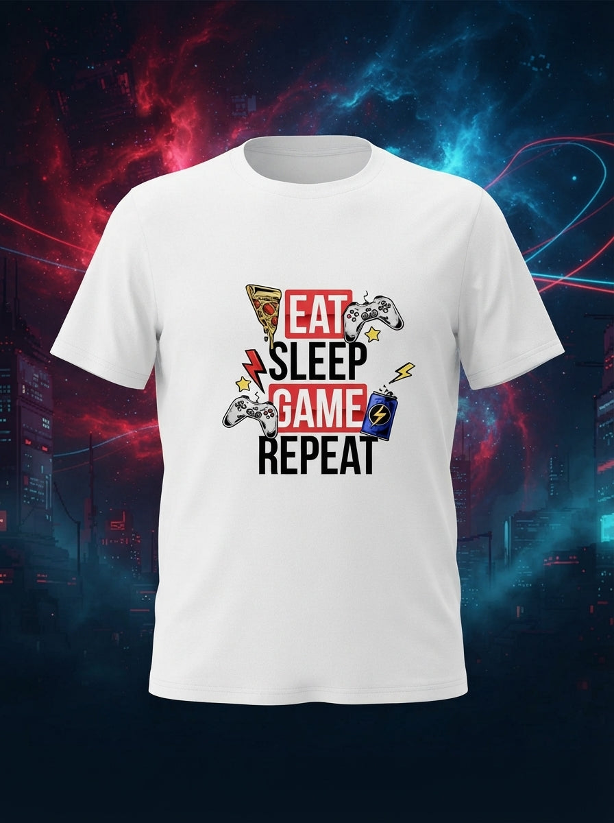 Eat Sleep Game Repeat White Tshirt