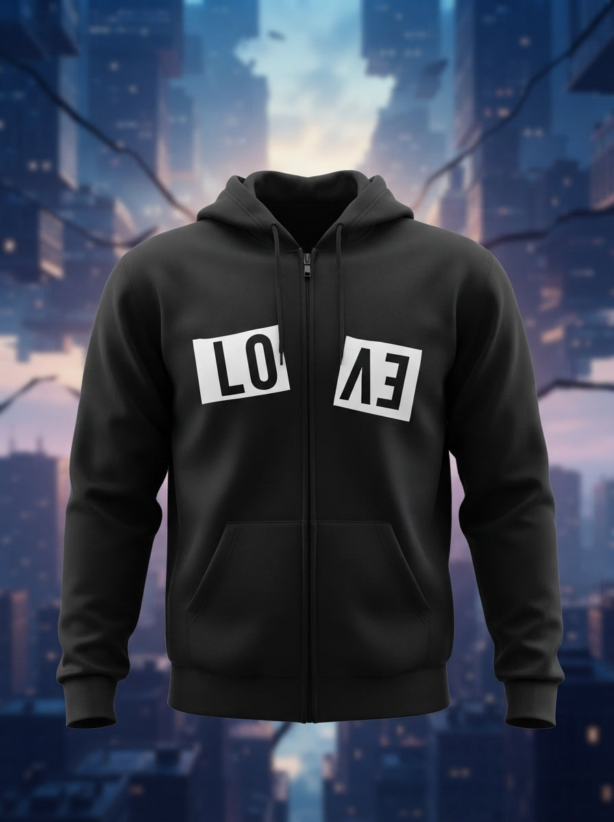 Love Torn into Two - Full Zip Premium Hoodies Black No Threads