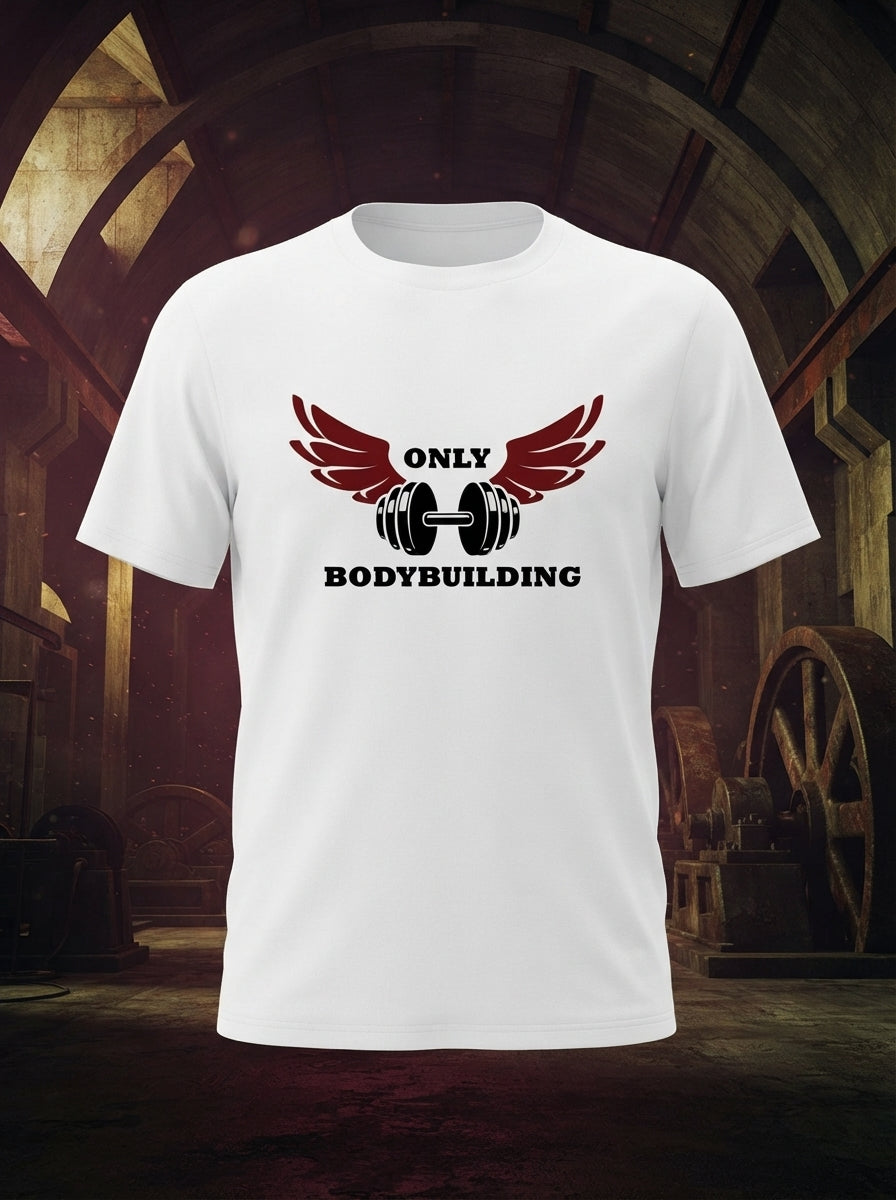 Only Body Building Horizontal Dumbbell Print White Tshirt