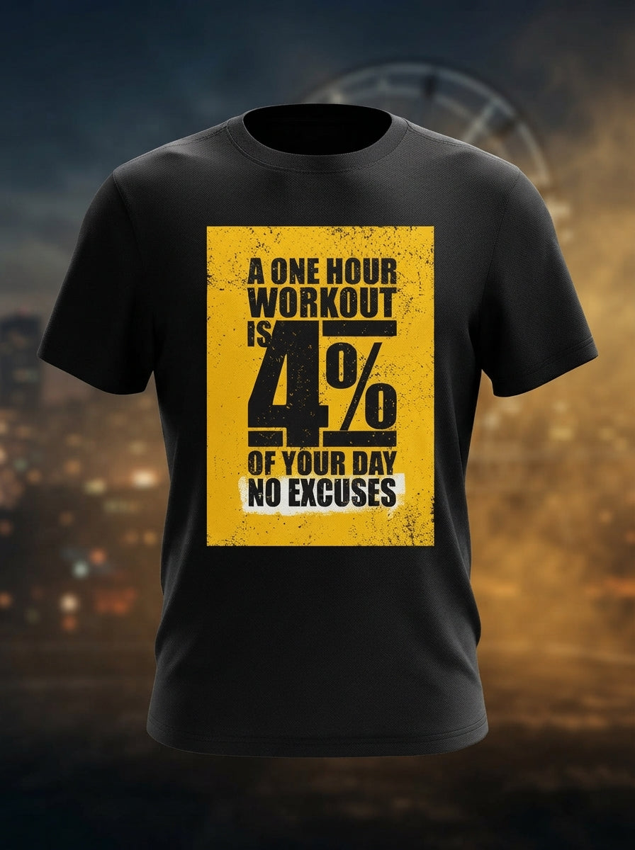 A One Hour Workout is 4% of your Day Black Dry-Fit T-Shirt