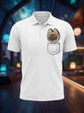 Peeping Cat Pocket Graphics printed - White Premium Polo Tee