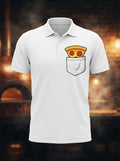 White Premium Polo T-Shirt with Pizza towering out Pocket Print