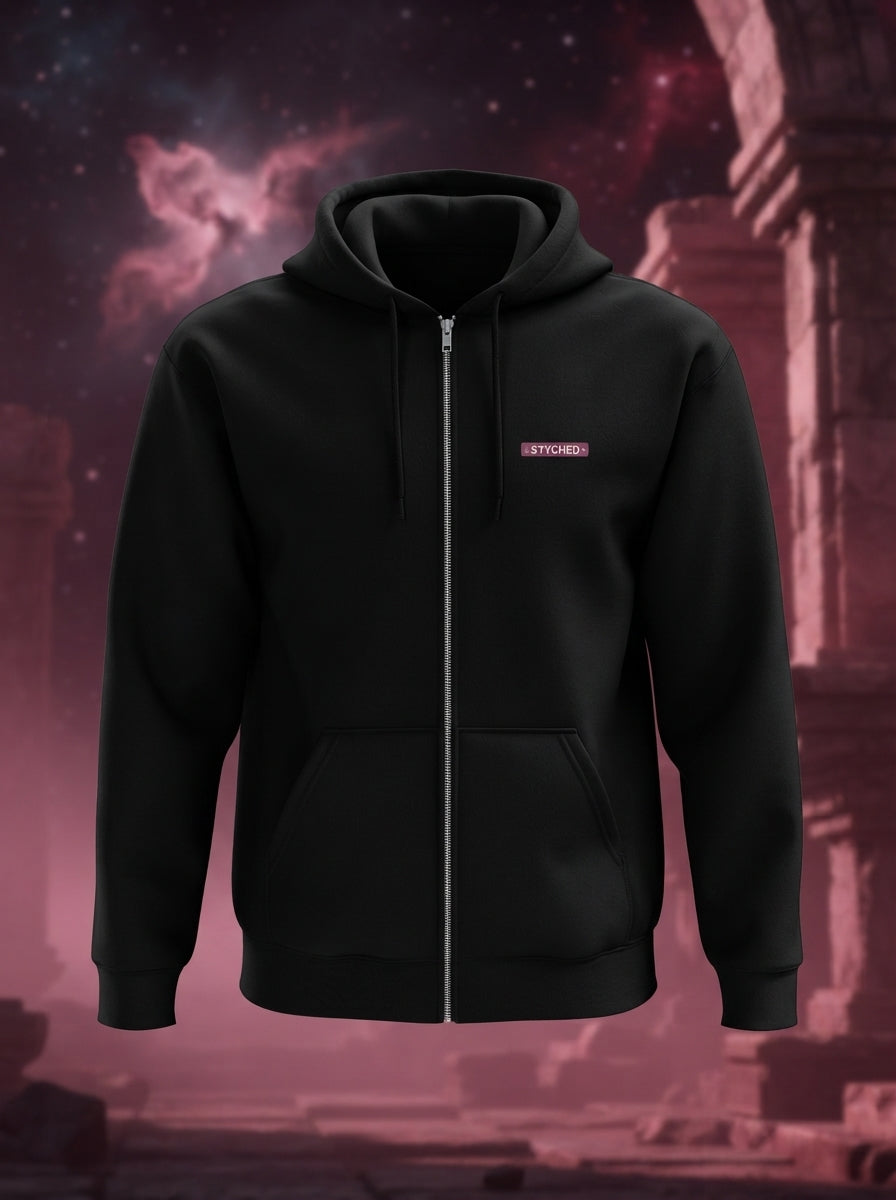 Styched Plain - Full Zip Premium Hoodies Black No Threads