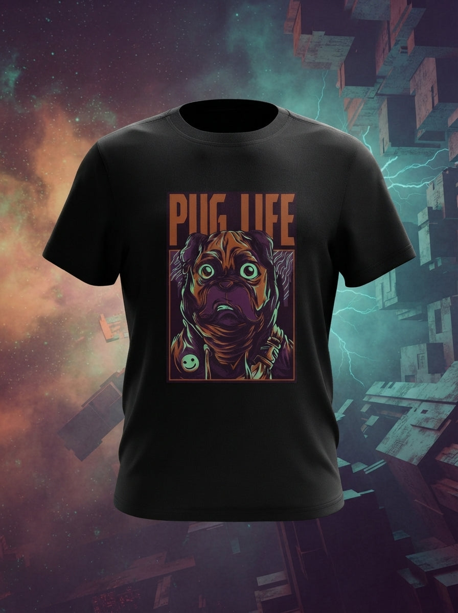 Pug Life Graphic Printed Black Tshirt
