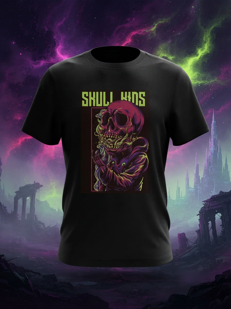 Skull Kids Graphic Printed Black Tshirt