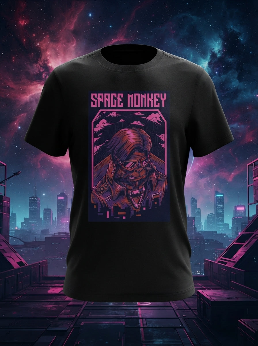 Space Monkey Graphic Printed Black Tshirt