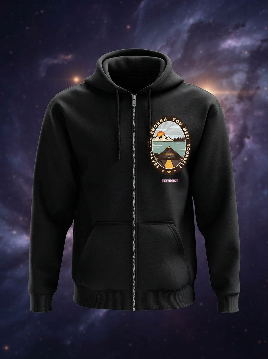 Travel Far Enough - Full Zip Premium Hoodies Black No Threads