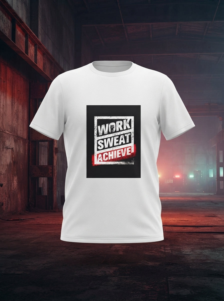 Work Sweat Achieve White Dry-Fit T-Shirt
