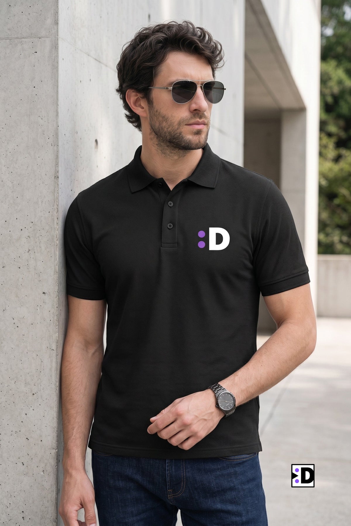 D Logo Black Polo