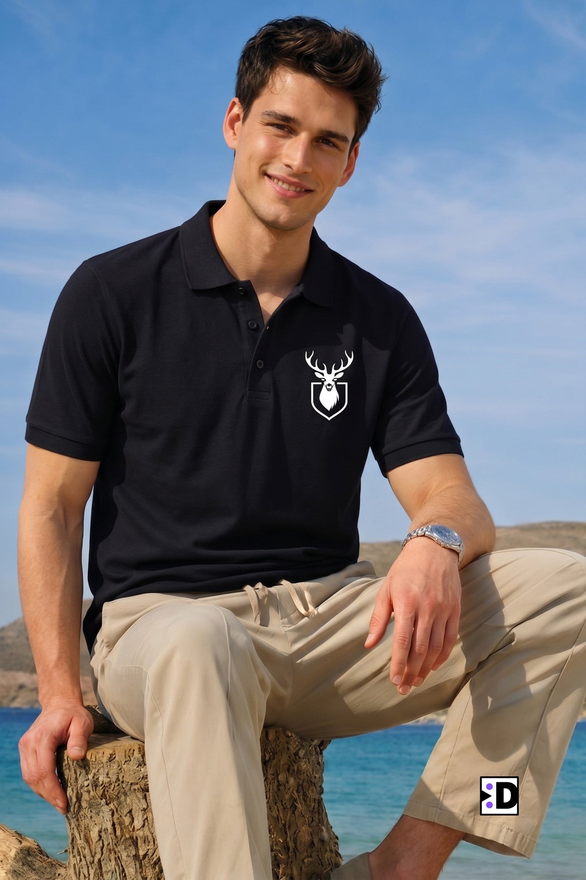 Deer Crest Black Polo