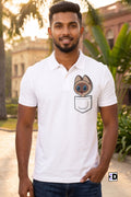 Peeping Cat White Polo
