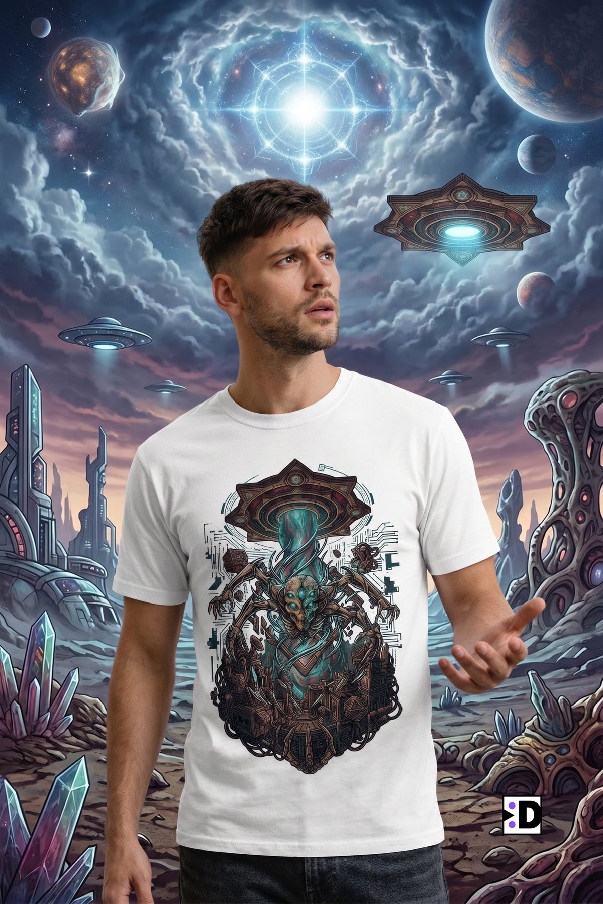 UFO Abduction White Tee
