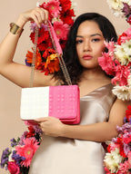 Contrast Flap Sling Bag - White & Pink