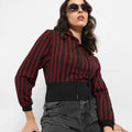Red & Black Double Striped Hoodie With Ribbed Hem