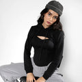 Carbon Black Corset Top With Ultra Cropped Hoodie