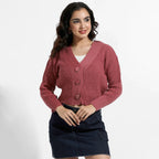 Blush Pink Solid Ribbed Cropped Cardigan