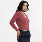 Blush Pink Solid Ribbed Cropped Cardigan