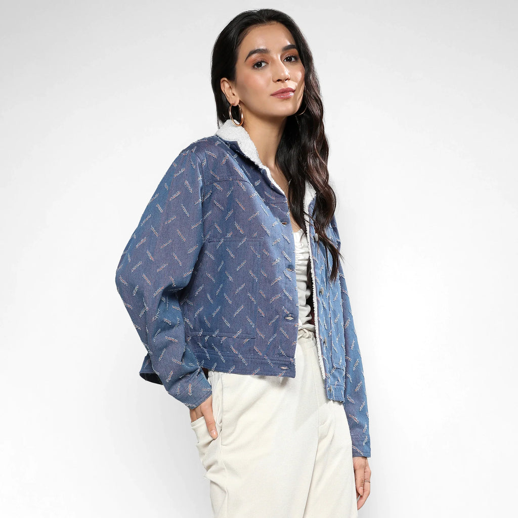 Blue Clustered Distress Denim Jacket