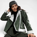 Seaweed Green Fleece Lined Biker Jacket
