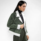 Seaweed Green Fleece Lined Biker Jacket