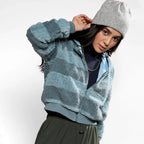 Steel Blue Fleece Horizontal Striped Jacket