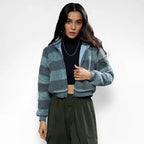 Steel Blue Fleece Horizontal Striped Jacket