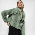 Olive Green Fleece Candy Striped Jacket