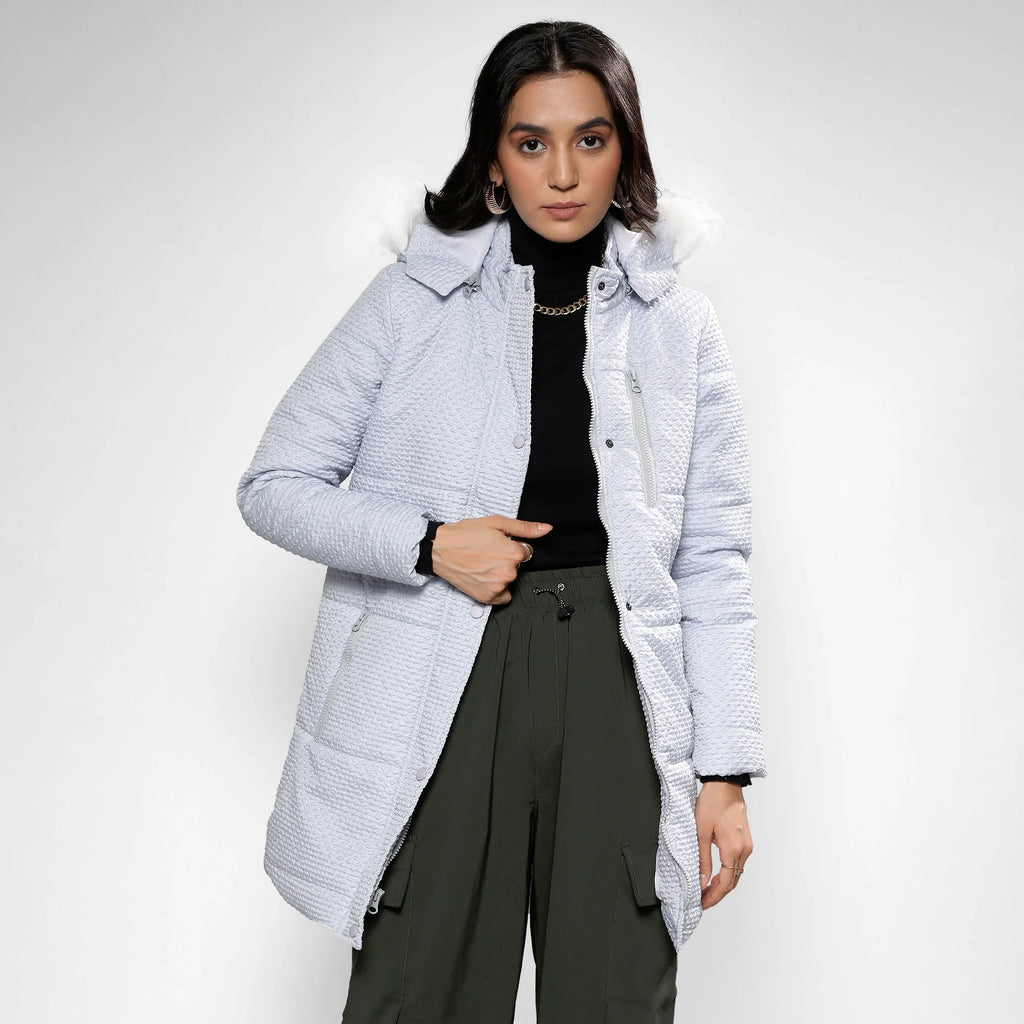 Light Grey Micro Diamond Quilted Puffer Jacket