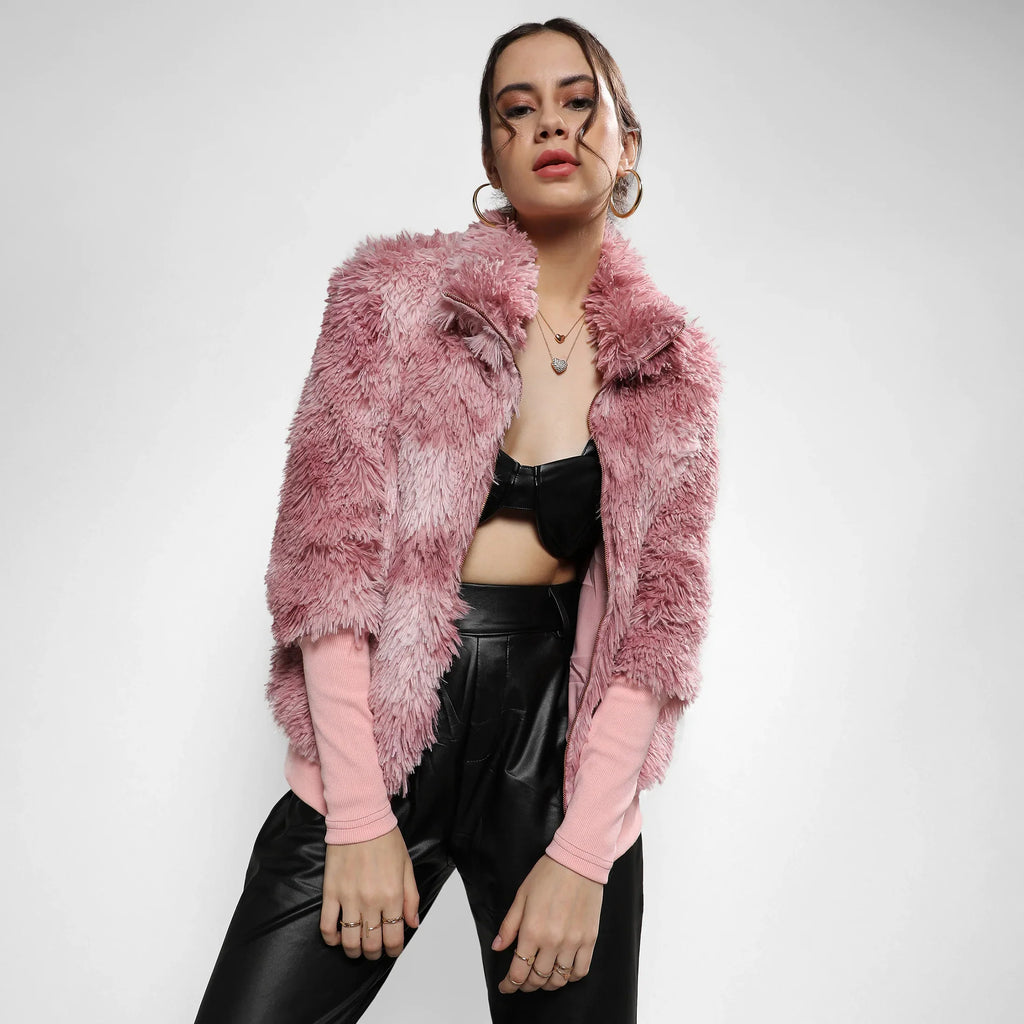 Blush Pink Faded Faux Fur Jacket