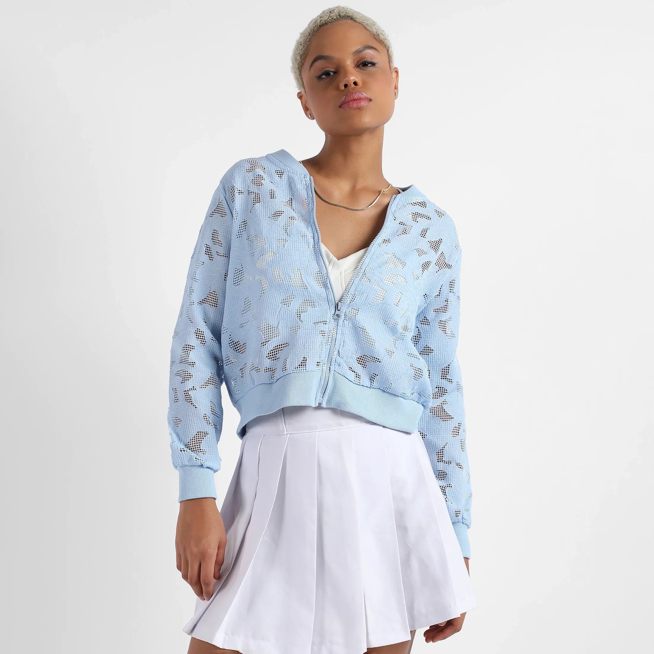Sky Blue Self-Design Botanical Jacket