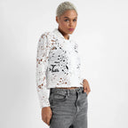 White Self-Design Botanical Jacket