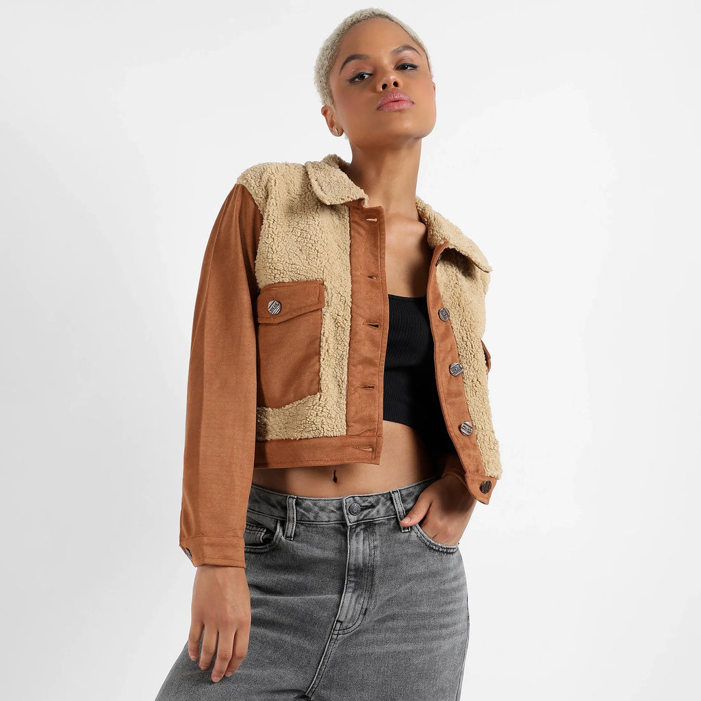 Brown Contrast Sherpa Jacket