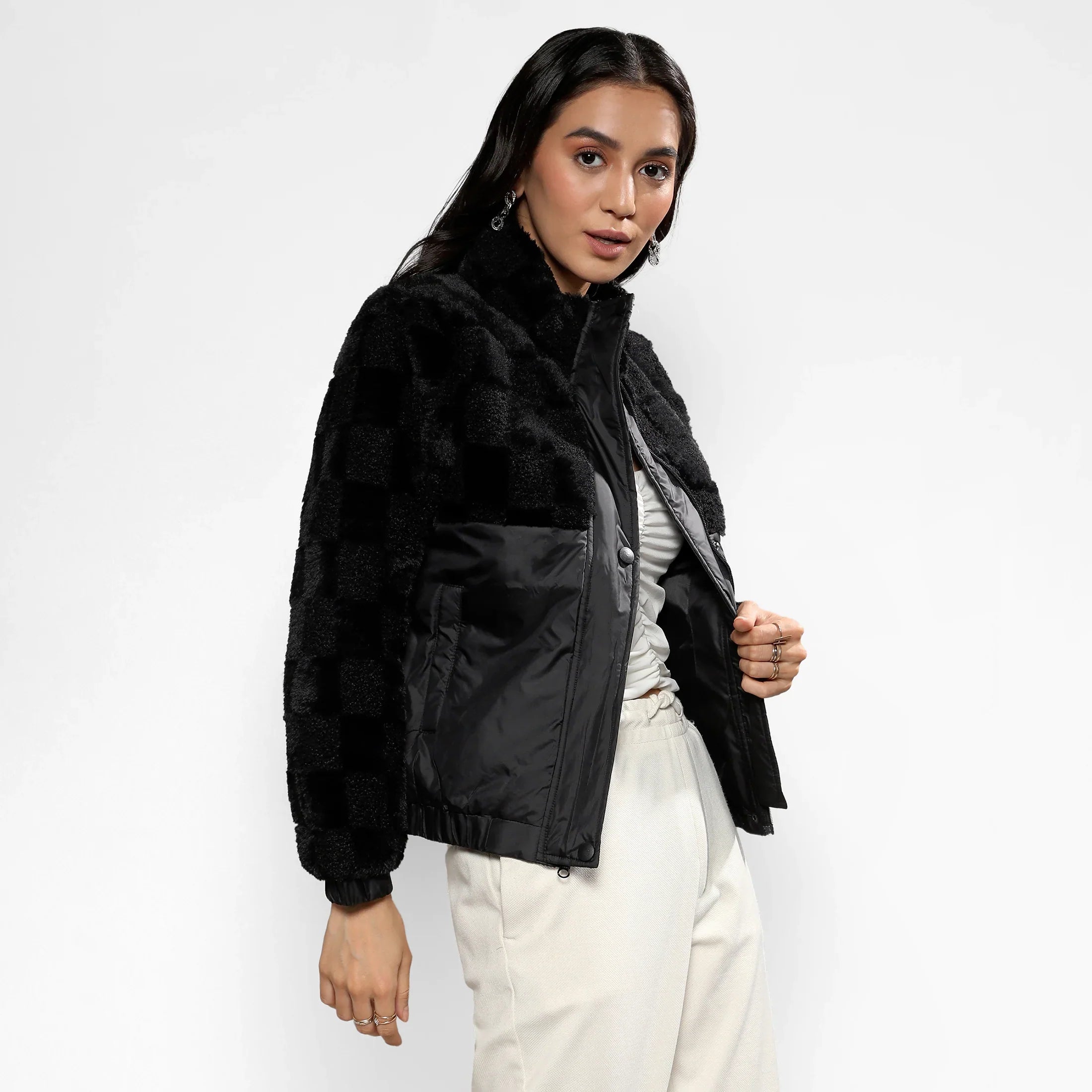 Carbon Black Fleece Self-Design Buffalo Check Jacket