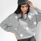 Moon Grey Flower Knit Sweater