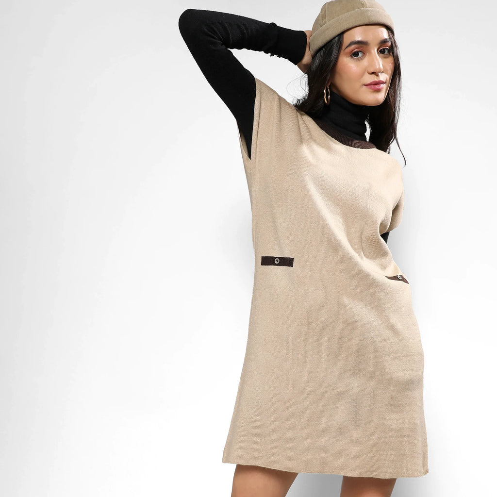 Beige Sweater Shift Dress