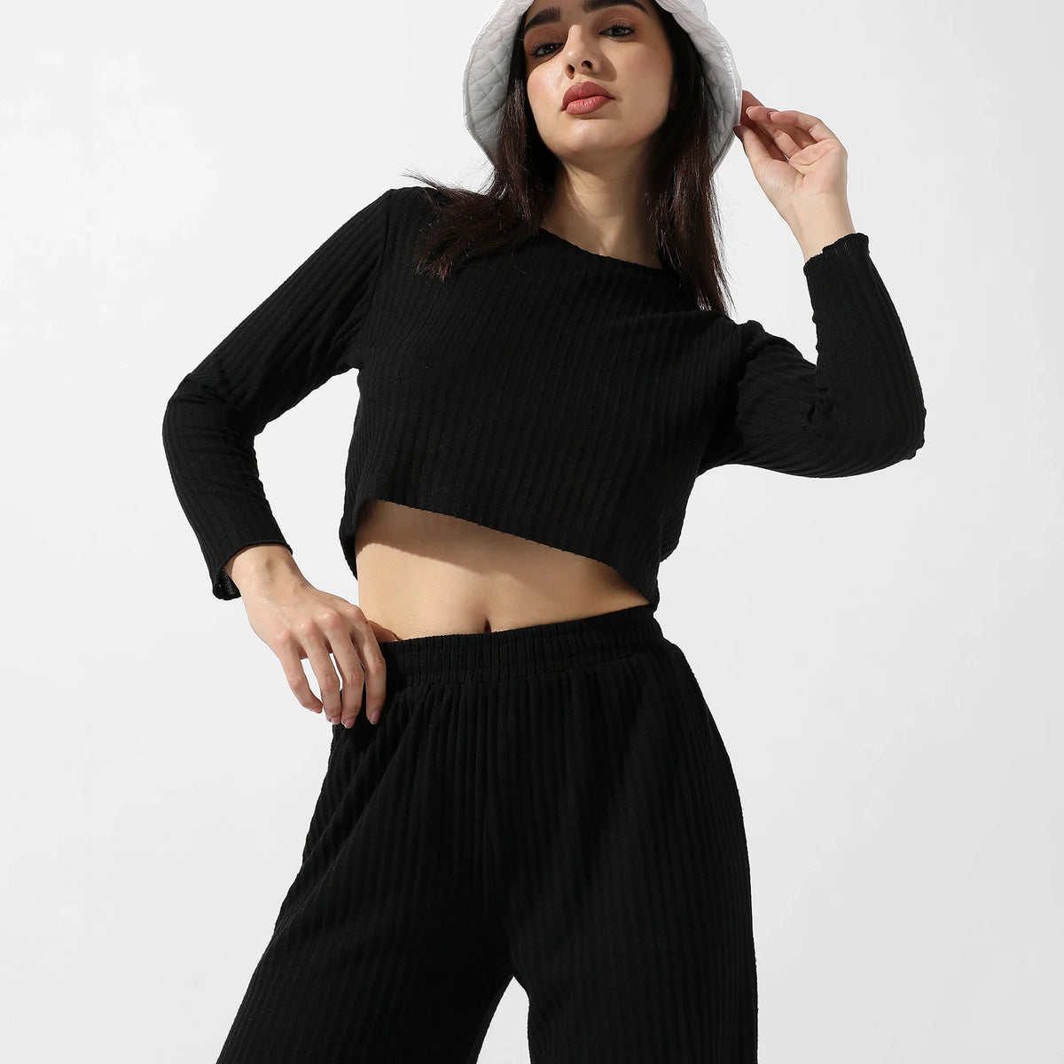 Solid Black Ribbed Co-Ord Set