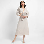 Solid Greige Dress With Tie-Up Cutout Detail