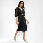 Carbon Black Cut-Out Dress With Sheer Detail